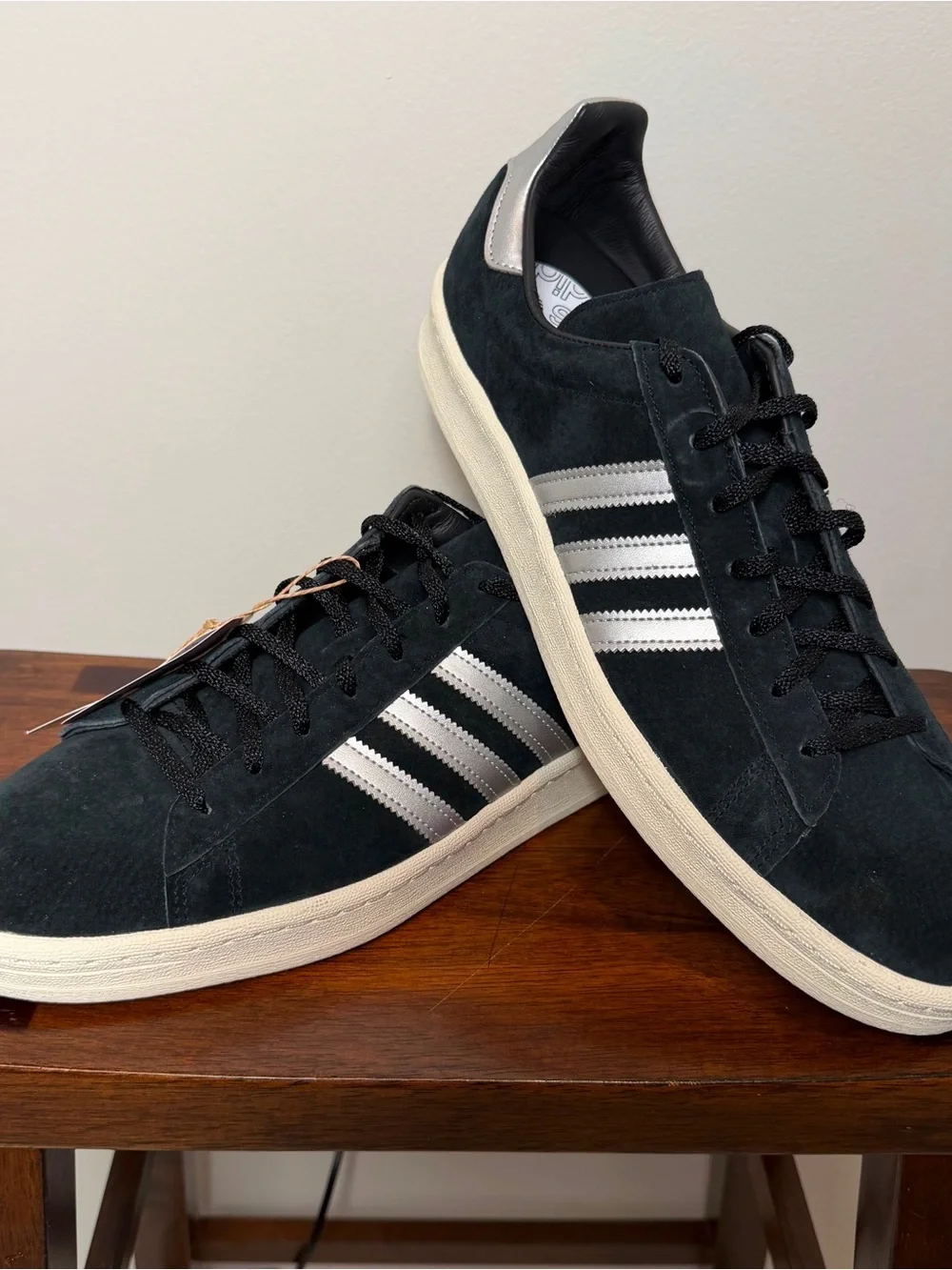 adidas Campus 80s GX7330 Men’s Size 14 Black Suede Silver Stripes Sneakers